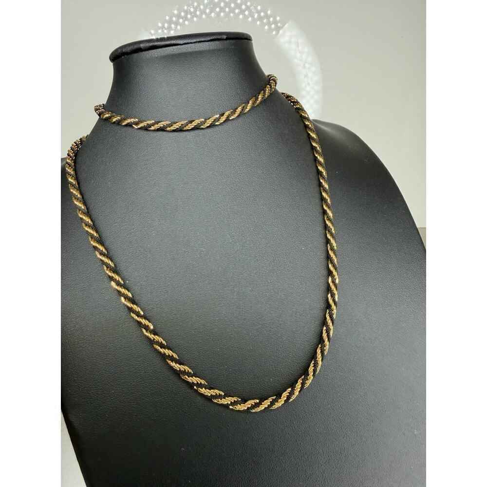 Vintage Trifari Necklace Black & Gold Tone Twisted Rope Chain Glam Regal
